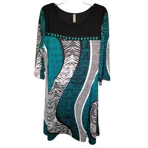PerSeption Concept Womens 2XL Midi Sheath Dress Zebra Print Abstract Flowy Beads